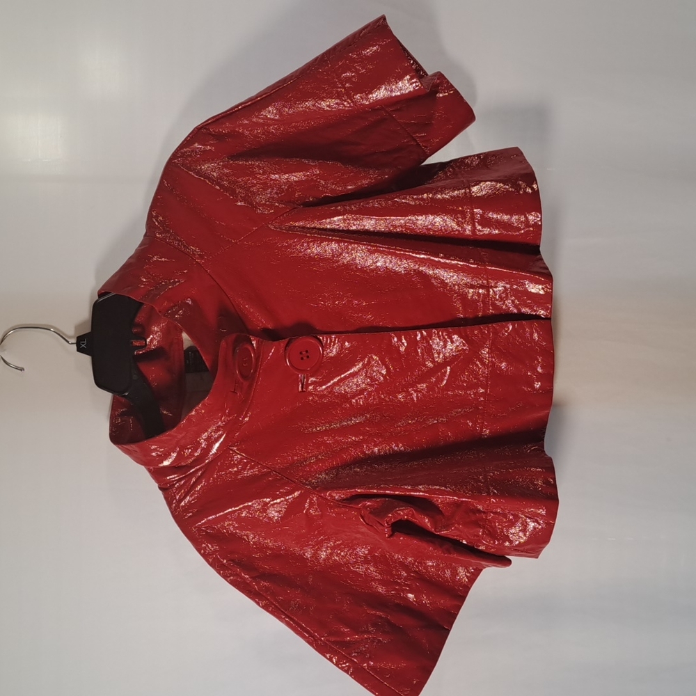 Short Sleeve Red Pleather Crop Top Jacket (no lining) with Pleat in the back